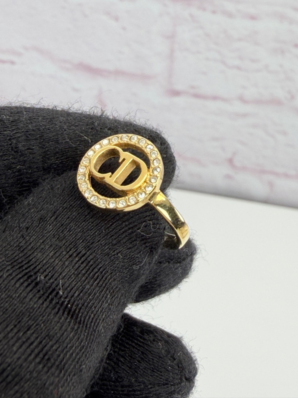 Dior Metal Crystal Round CD Ring 6.5 Gold - Picture 5 of 11